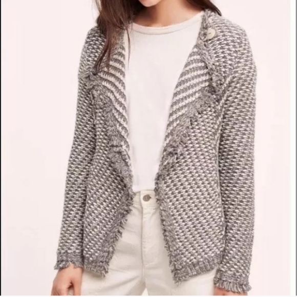 Anthropologie Jackets & Blazers - Anthropologie Angel of The North Tipperary Frayed Button Cardigan Jacket Grey S